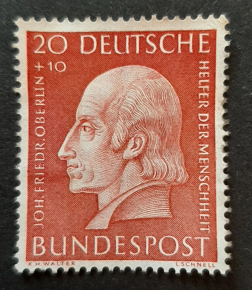 Germany: 1954 - Helpers of Humanity - 20 + 10 Pf Johann Friedrich Oberlin - Used - Image 1 of 2