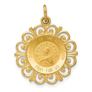 14k Yellow Gold Our Lady Of The Assumption Medal Pendant 1.25g Gift for Her - Picture 1 of 7