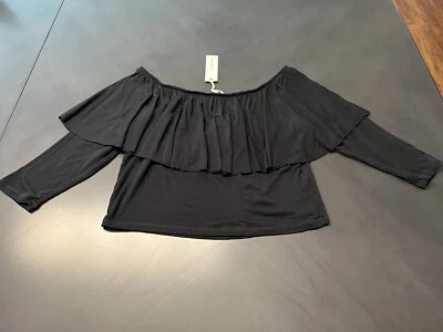 Cotton on Women's on/off shoulder ruffle half sleeves black size large - Image 1 of 4
