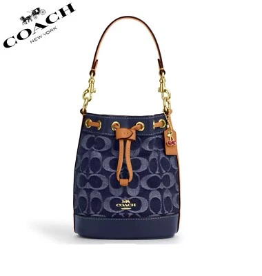 🔥Новый с Ярлыками тренер мини ведро сумка в подпись джинсовой ткани RP $298 - Изображение 1 из 4