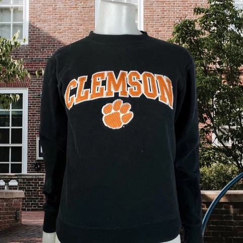Champion Womens XS Clemson Pullover Crewneck Sweatshirt Graphic Print Black NCAA Cover
