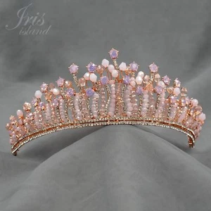 Pink Austrian Crystal Rhinestone Tiara Crown Headband Wedding Bridal Pageant 542 - Picture 1 of 10