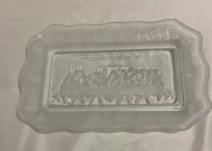 The Last Supper Bread/Relish Dish 11" x 7" Frosted & Clear Glass - Picture 1 of 5