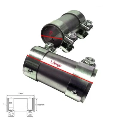 Auspuffschelle 55mm -59,5 x 125 mm Rohrverbinder Verbindungsrohr Doppelschelle - Bild 1 von 3