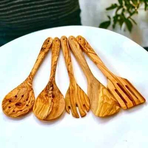 Handmade Wooden Kitchenware: Decorative Natural Olive Wood Utensil & Spoon Set - Picture 1 of 10