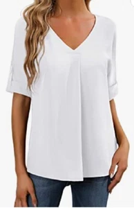 Women's V Neck 3/4 Sleeve Chiffon Shirts Business Casual Tops Work Blouse- XL - Picture 1 of 3