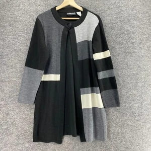 Sag Harbor Cardigan Women PL Petite Black Geometric Knit One Button Long Sleeve - Picture 1 of 8