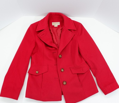 Cappotto MICHAEL KORS donna taglia 6 monopetto 100% lana pea rosso colletto intagliato
