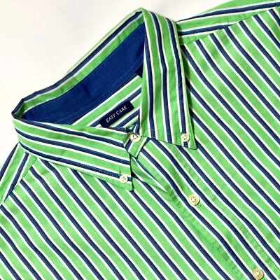 Perfect ~ Men's Chaps Button Down Size XL Easy Care Shirt Green Blue Stripe Logo - Image 1 of 4