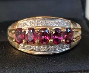 HERMOSO ANILLO DE DIAMANTES GRANATE ORO 9CT TALLA P - Imagen 1 de 8