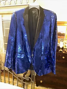 INC INTERNATIONAL CONCEPTS BLUE TO SILVER MEN’S SIZE LARGE (42/44) SEQUIN JACKET - Picture 1 of 10