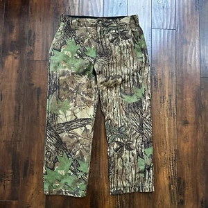 VTG 90s Cabela's Realtree Camo Fleece Pants Cargo Pocket 35x28 Made in the USA - Picture 1 of 15