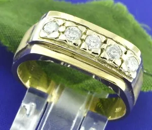 0.50 ct 14k White and Yellow Gold Mens Natural Diamond Ring 5 Stone classic - Picture 1 of 5