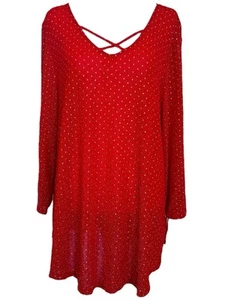 Ruby Rd Red Gold Metallic Criss Cross Long Sleeve Tunic Womens Large - Picture 1 of 14