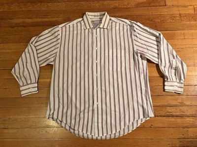 Camisa de vestir vintage Yves Saint Laurent para hombre 16-1/2 32-33 blanca roja a rayas años 80 Foto 1 de 4