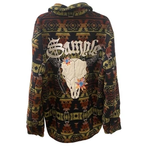 Sample Clothing Aztec Bull Skull Fleece Button Jacket Size Large - Picture 1 of 6