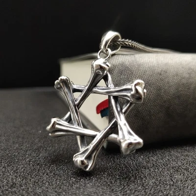 Pingente gótico estrela de David S925 prata esterlina osso, amuleto de motociclista pesado - Imagem 1 de 4