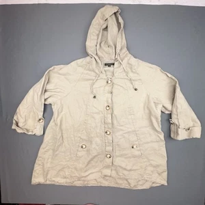 For Cynthia Jacket Womens 1X Beige Linen Hooded Button Front Utility Pockets - Picture 1 of 9