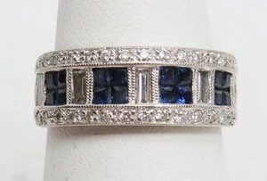 FABELHAFTER VINTAGE 18k WEISSGOLD DIAMANTEN & SAPHIRE BANDRING GRÖSSE 7,25 - Bild 1 von 6