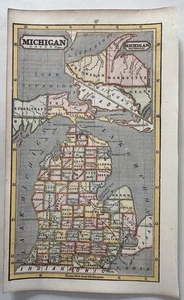 Michigan state 1853 Ensign charming giftable miniature hand colored map - Picture 1 of 4