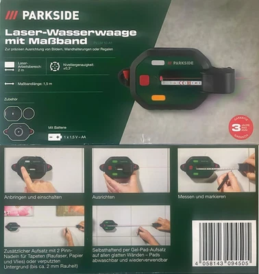 Parkside Laser-Wasserwaage mit Maßband -PLLM 10 A1-, mit LED-Anzeige - Bild 1 von 3