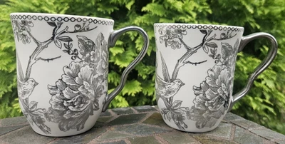 2 Vintage 222 Fifth (PTS) Adelaide Electroplate Silver Platinum Handle Bird Mugs - Image 1 of 4