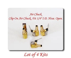 lot 4 Tire Valve Clip-On Air Chuck Brass Fit 1/4" 6 mm I.D Hose. Open.Tire Valve - Picture 1 of 1
