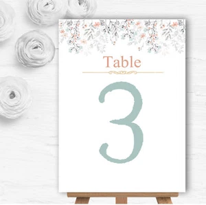Coral & Blue Autumn Watercolour Personalised Wedding Table Number Name Cards - Picture 1 of 1