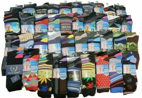 BLUEMOON BEDDING 36x PAIRS OF MENS SOCKS ASSORTED MULTI PATTERN WHOLESALE JOB LOT SIZE 6-11
