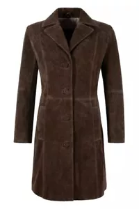 Brown Women Suede Coat Pure Lambskin Knee-Length Classic Designer Trench Coat - Picture 1 of 8