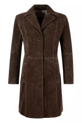 Brown Women Suede Coat Pure Lambskin Knee-Length Classic Designer Trench coat - Image 1 of 4