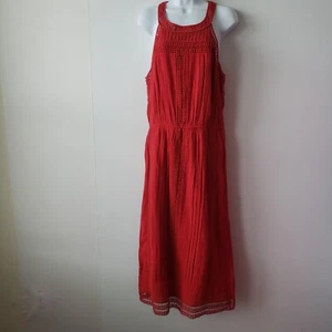 Joie dress womens size L red Embroidered Dance Midi halter neck - Picture 1 of 8