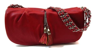 Mujeres Bolso de Mano Cartera Bolso de Hombro Borla Acento Cuero Sintético en Rojo y Marrón - Imagen 1 de 14