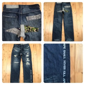 BAPE DAMAGE DENIM PANTS ABC camo A Bathing Ape Size L - Picture 1 of 10
