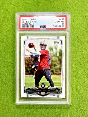 Derek Carr PSA 10 TARJETA DE NOVATO CAMISETA #4 RAIDERS RC 2014 Topps gema como nueva 10 santos Foto 1 de 4