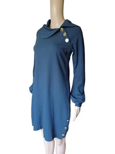 Elizabeth McKay Womens Long Sleeve Navy Blue Dress Asymmetric Sheath Size 2 - Picture 1 of 11