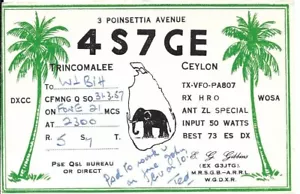 Tarjeta de radio QSL 1957 Ceilán - Imagen 1 de 1