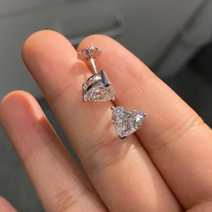 1.74 TCW Heart Cut Moissanite Push Back Earring In 14K White Gold Plated - Picture 1 of 9