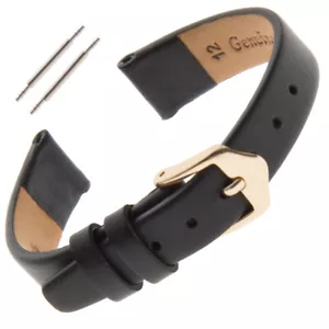 Gilden Ladies 6-14mm Classic Calfskin Flat Black Leather Watch Band F60 - Picture 1 of 9