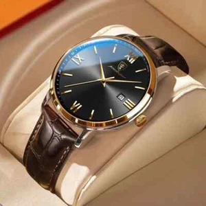 Mens Fashion Calendar Watch Waterproof Business Luxury Leather Men's WristWatch - Picture 1 of 12