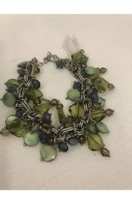 Lia Sophia FIJI Silver Tone Green & Blue Dangle Bead Bracelet NWT + FREE JEWELRY - Picture 1 of 3