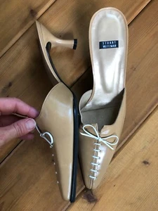 Stuart Weitzman Nuevo con caja 9,5 Mula Atado Camello Niño Cuero Deslizantes Tacones-Precioso! - Imagen 1 de 10