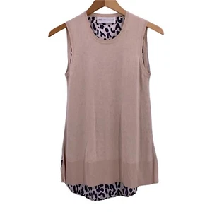 10C Derek Lam Beige Cashmere Blend Leopard Silk Back Sleeveless Sweater Size XS - Picture 1 of 4