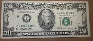 1995 series $20 Dollar Note Bill (small face) F Blk Jackson - Withrow & Rubin - Picture 1 of 6