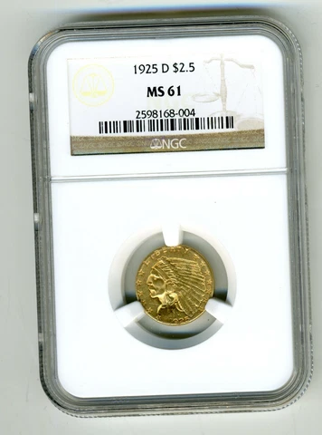1925-D INDIAN HEAD QUARTER EAGLE $2.5 GOLD NGC MS61 Cover