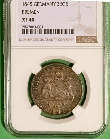 Bremen 1845 36 Grote NGC certified XF40 coin Cover
