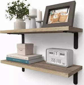 Set of 2 Rustic Floating Wall Mounted Wood Shelves - Farmhouse Décor in Carboniz - Picture 1 of 14