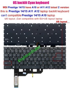 New US backlit keyboard for MSI Prestige 14 A11 A12 A11M A11SC MS-14C4 MS-14C5 - Picture 1 of 6