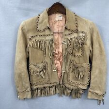 Vintage Leather Fringe Western Cowboy Jacket Youth Medium Fringe Toggle 60s READ