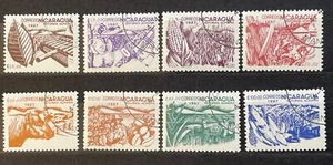 Juego completo de 8 estampillas usadas de reforma agraria de Nicaragua 1987 Sc# 1608-15 - Imagen 1 de 1